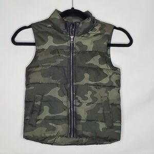 Sonoma Kid's Puffer Vest Size 5 Camo Zip Front Sleeveless Jacket Fleece Lined
